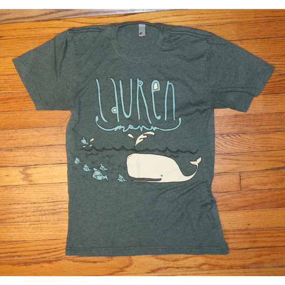 Lauren Mann & The Fairly Odd Folk Over Land & See Whale Womens S Green TShirt - Picture 1 of 6